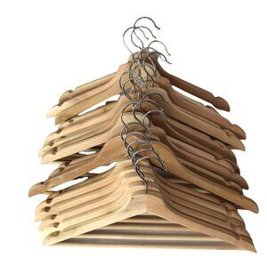 Solid Wood Hangers, Natural Tan Brown Set of 15 Hangers
